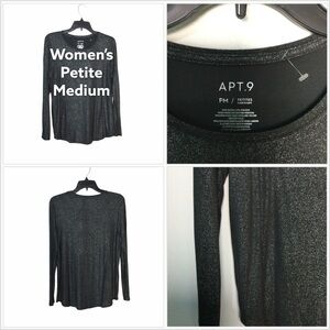 Apt. 9 Petite M Medium 8 - 10 Crew Shirt Gray Metallic Long Sleeve Stretch NEW